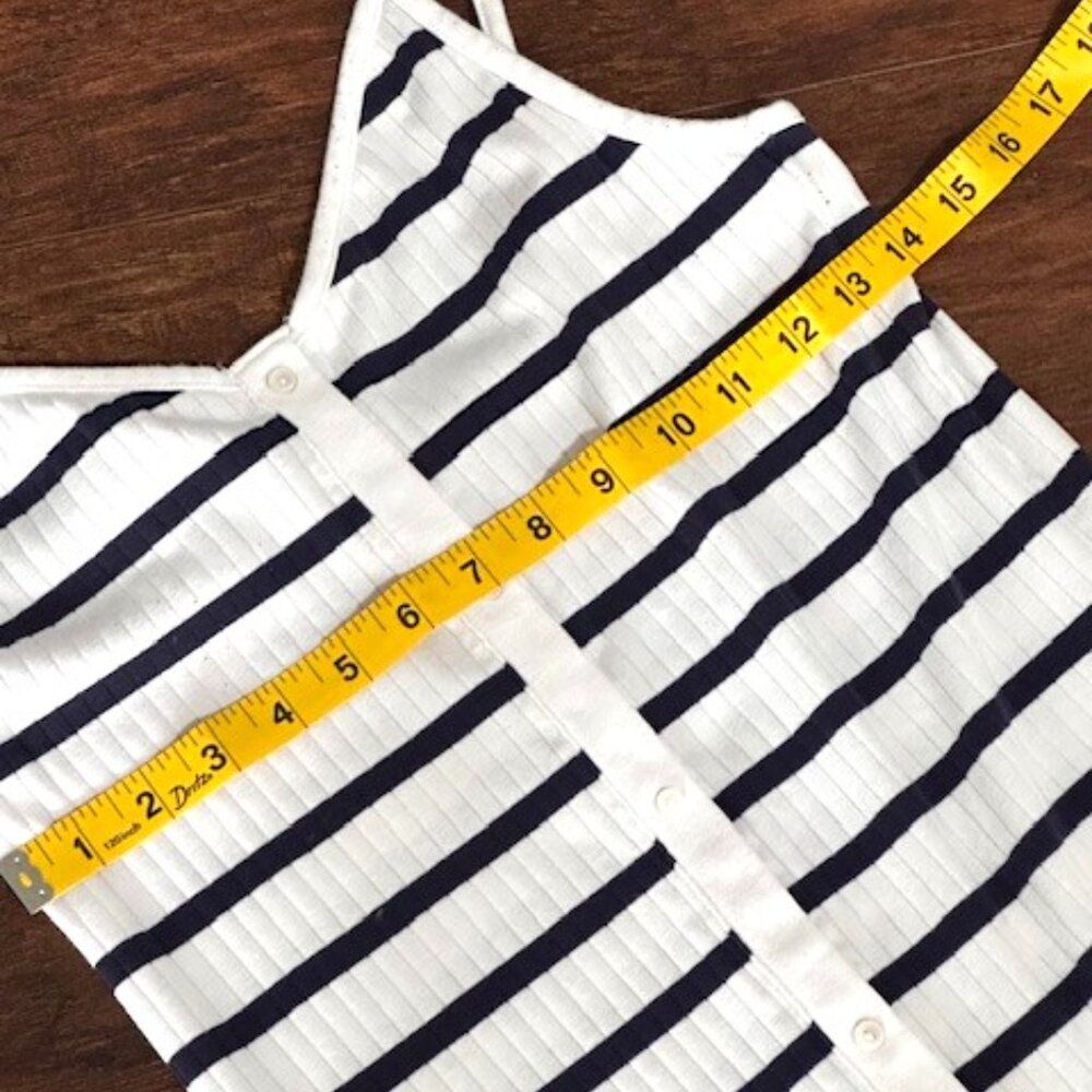 Aerie Ribbed Navy & White Striped Button Front Midi Dress Camisole Straps Size L - Picture 12 of 13